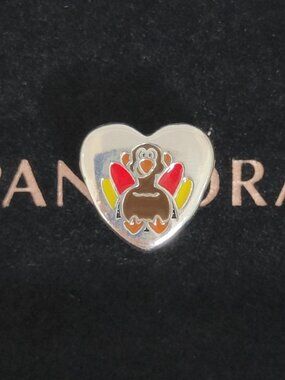 Pandora Thankful For You Turkey Silver Heart Charm Bead with box